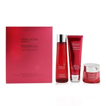 Estee Lauder Nutritious Super-Pomegranate Overnight Radiance Collection: Cleansing Foam 125ml+Lotion Intense Moist 200ml+Night Creme 50ml