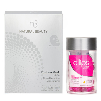 Ellips Ellips Hair Vitamin Oil - Hair Treatment 50capsules x1ml X Natural Beauty r-PGA Deep Hydration Moisturizing Cushion Mask (Exp Date: 01/2026) 6x 20ml